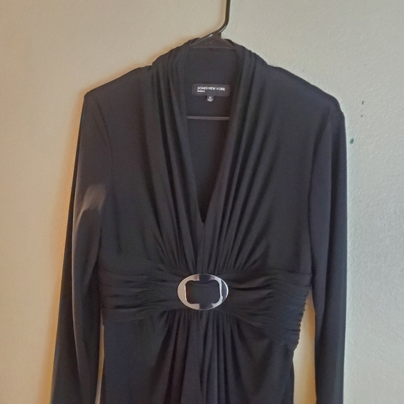 Jones New York Black Ruched Draped Jersey Dress - Picture 6 of 6
